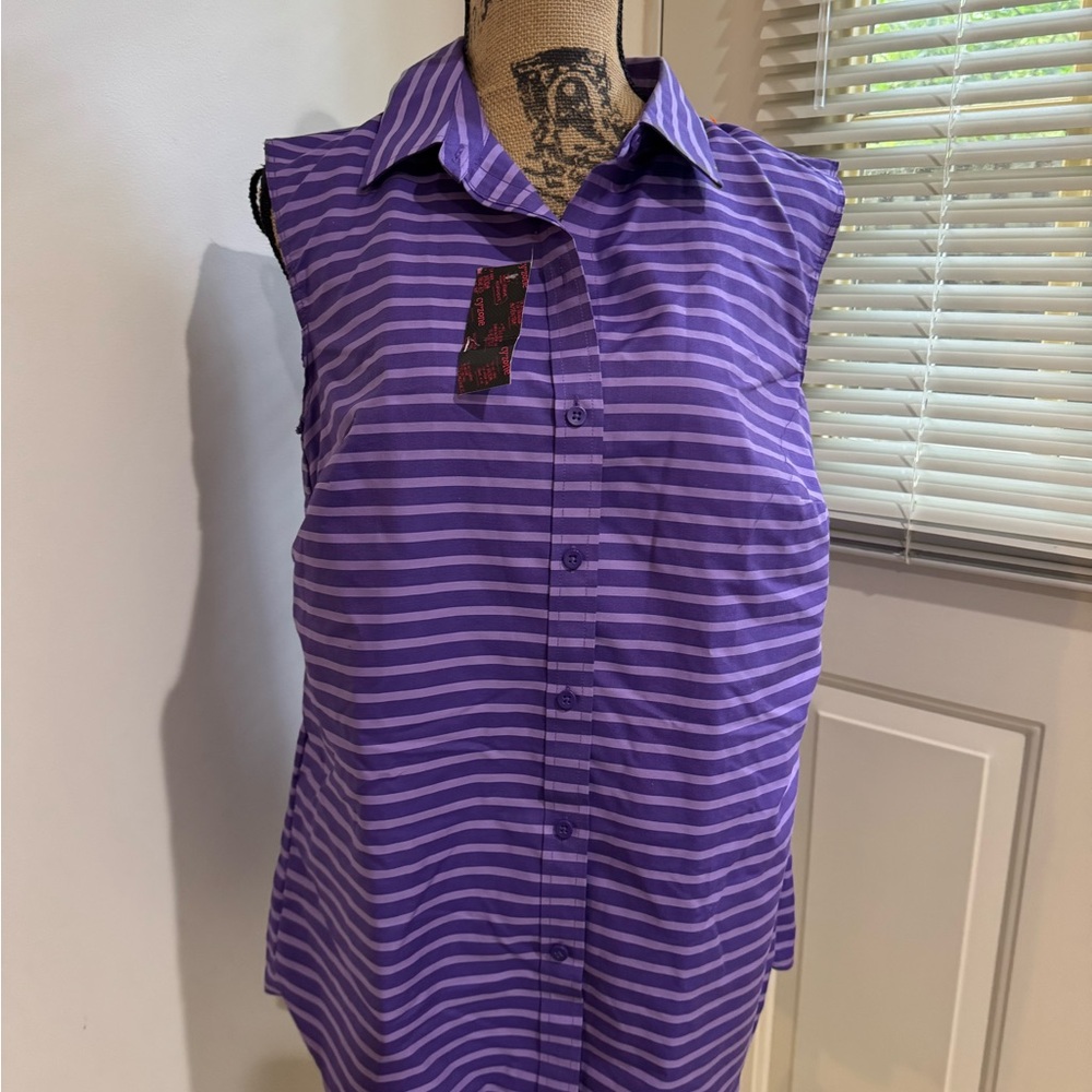Stylish Purple Striped Button-Up sleeveless Shirt size L - not 16